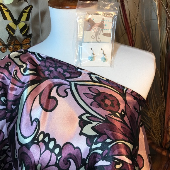 Satin Shawl Poncho Cover all up Purple Top Floral - Picture 3 of 6